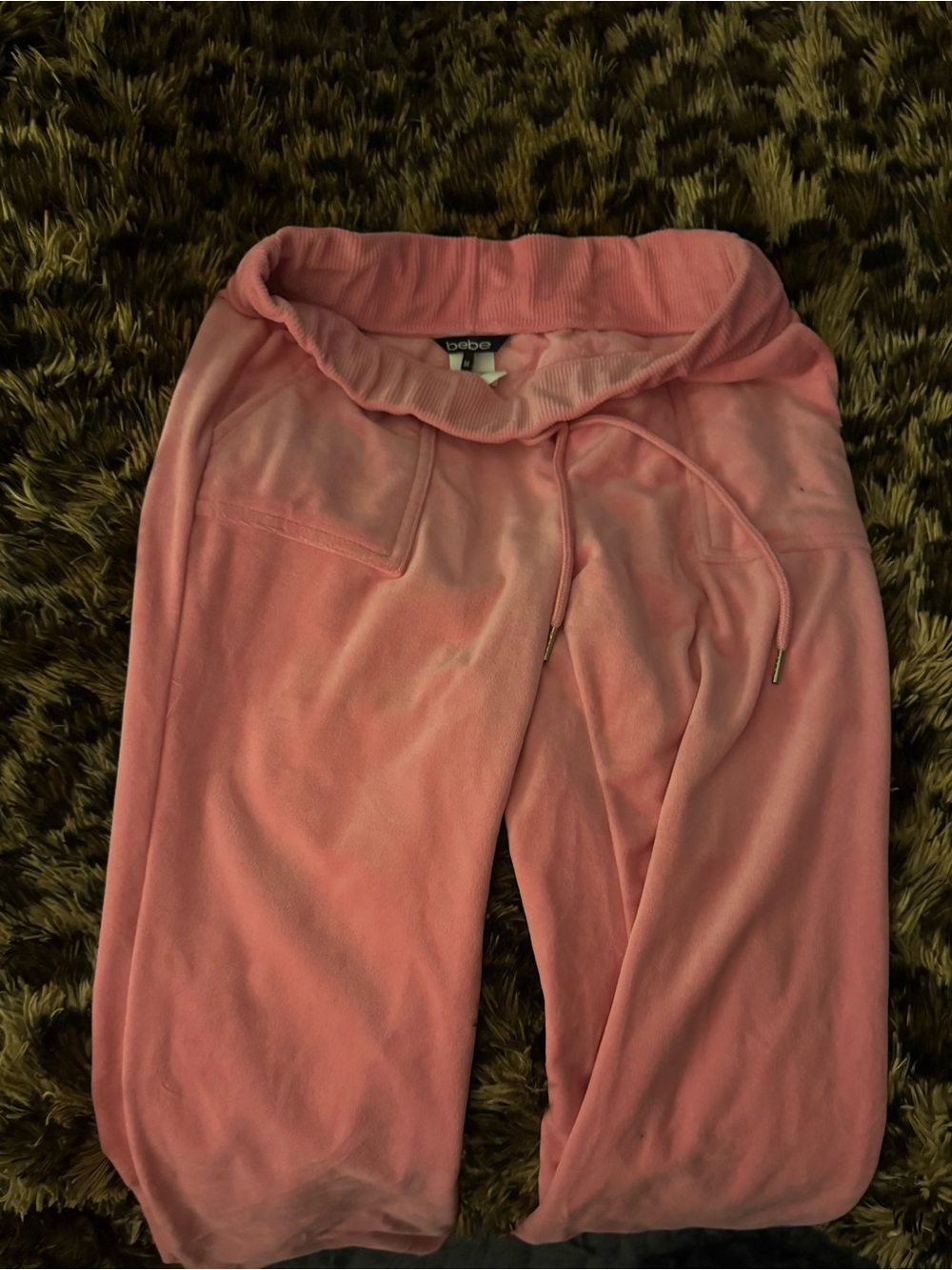 bebe Pink Velour Drawstring Track Pants